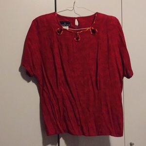 Carol Little vintage Red top, scoopneck w cut outs